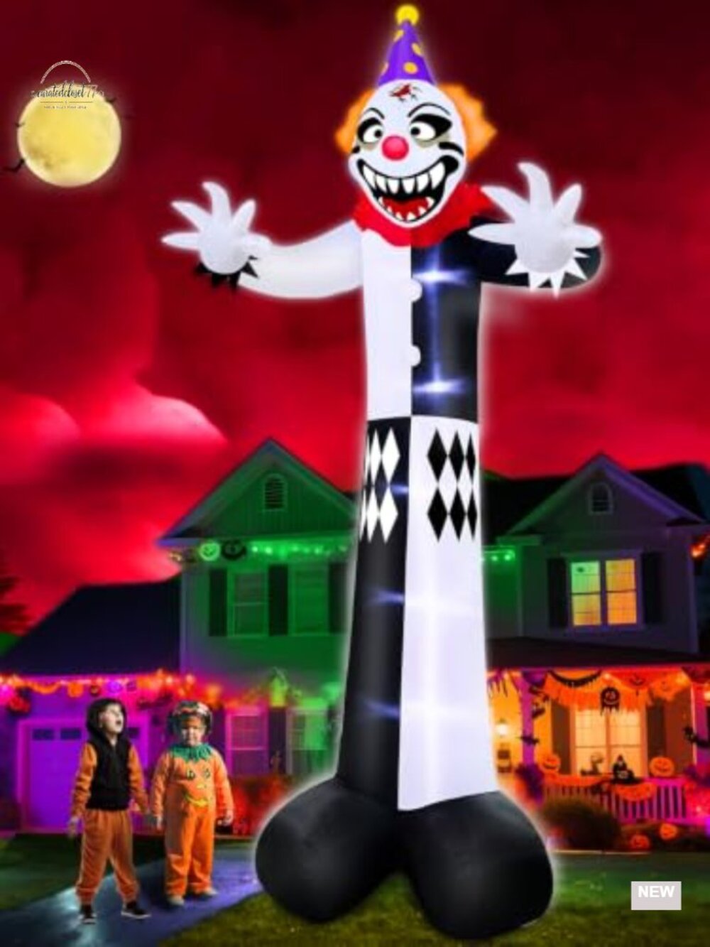 14 Ft Super Tall Halloween Inflatable Clown Decorations with LED Lights